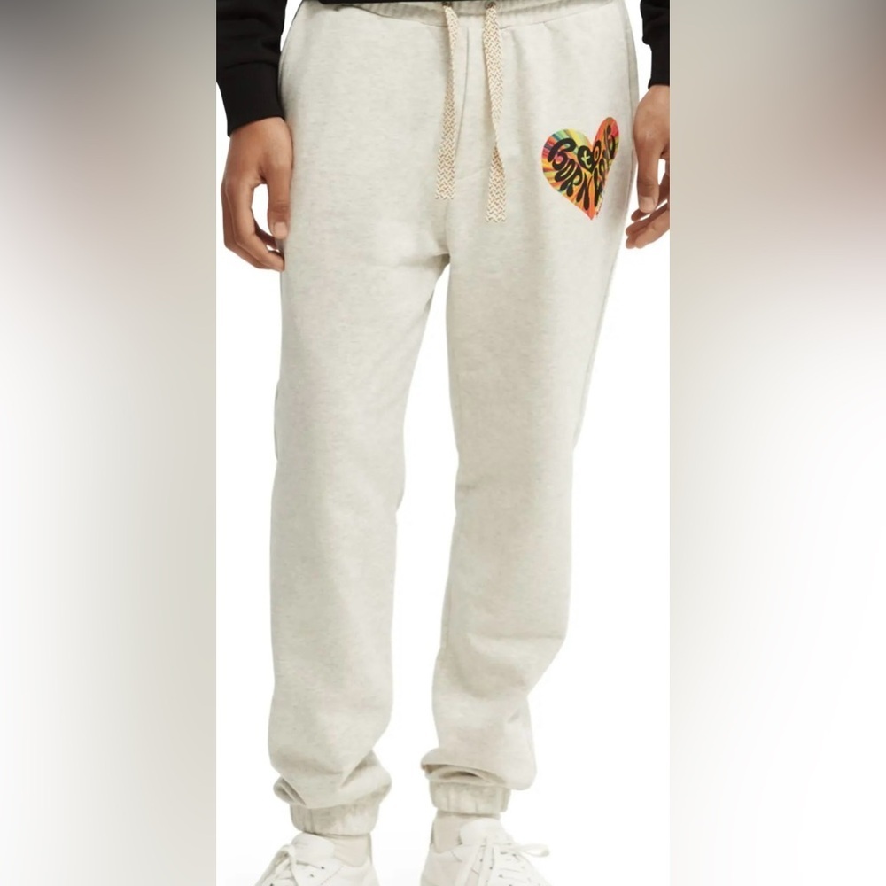 Scotch & Soda Born to Love unisex Joggers Sweat Pants Gray/Cream size Medium